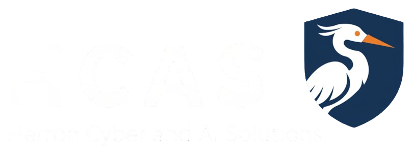 HCAS White Logo , Herron Cyber and AI Solutions Logo